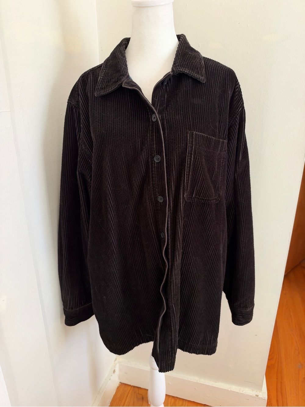 Vintage LL Bean Womens Corduroy Button Up Shirt Size Large Shacket Black